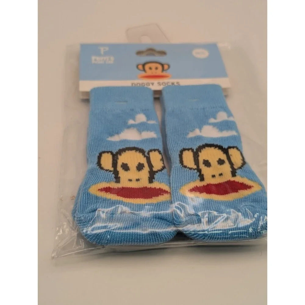 Paul Frank Julius Monkey Doggy Socks Perri's Print Blue Cloud Medium Large NWT